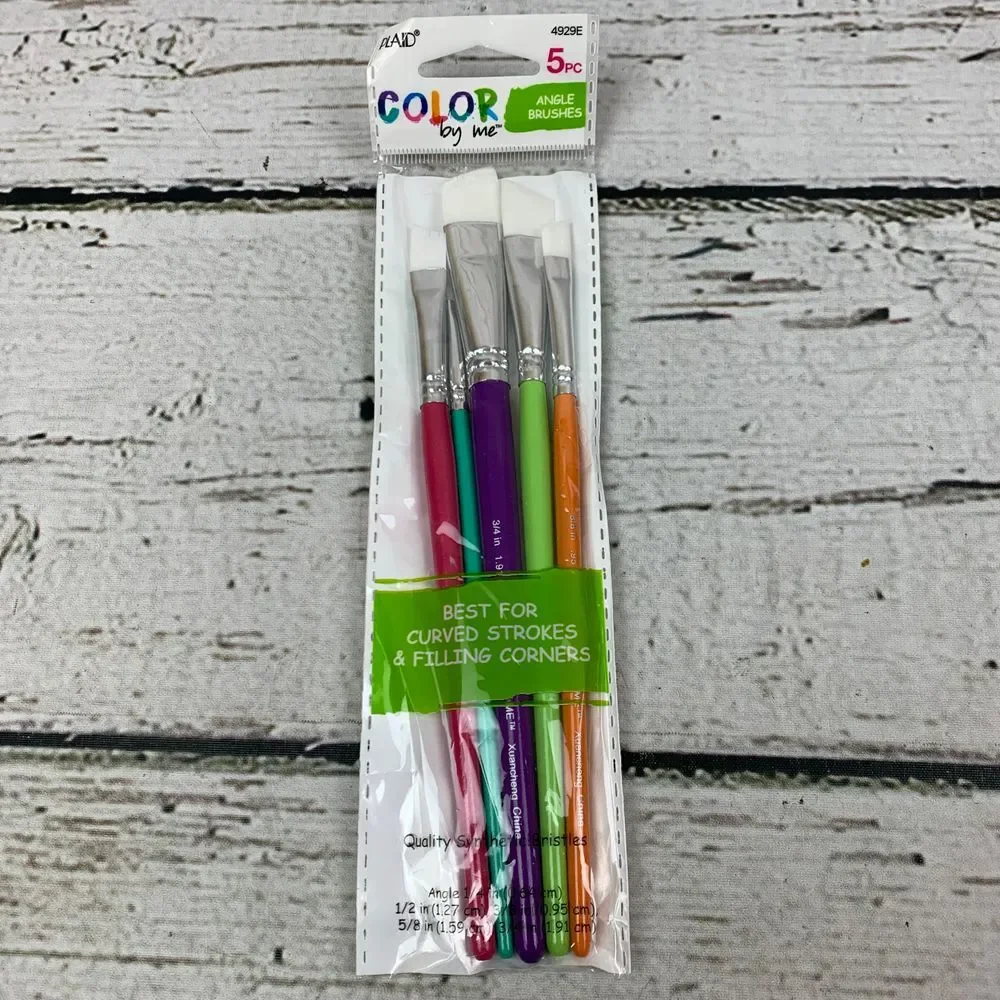 Plaid Color By Me™ 5-Piece Angle Paint Brush Set - Essential Brushes for Artists